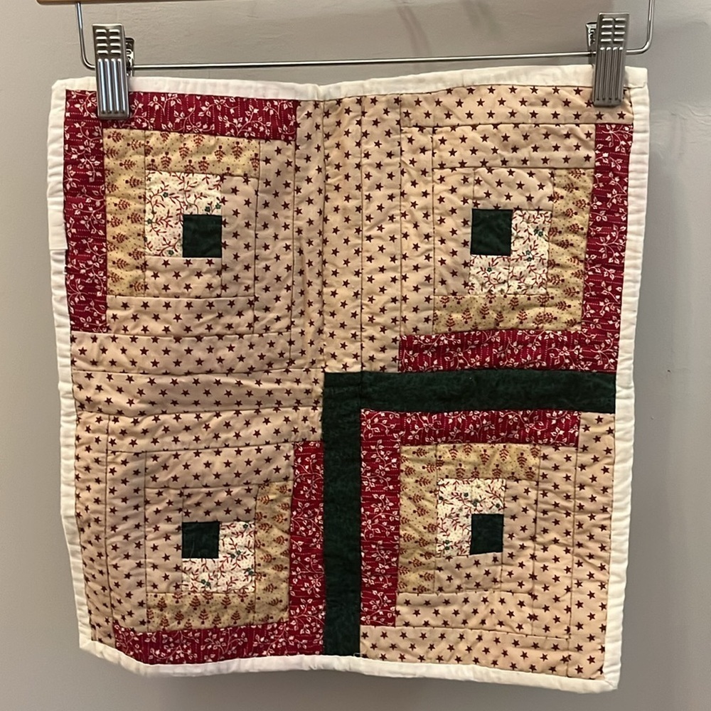 Small Homemade Quilted Piece Wall Hanging 14” x 14” Double Sided